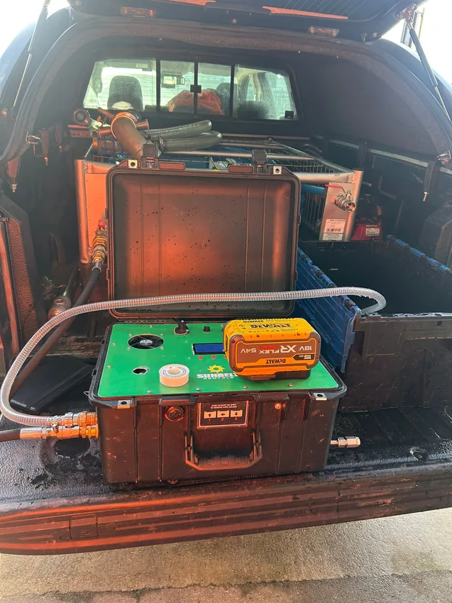Portable testing and measurement equipment packed in a vehicle