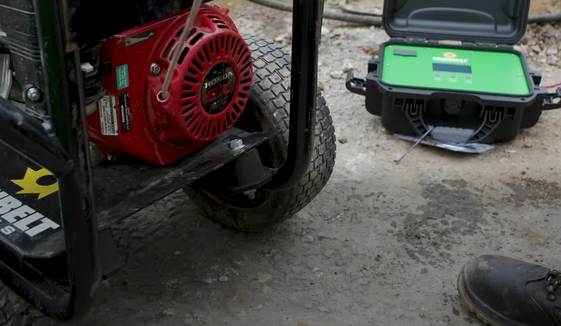 Connected instrumentation beside a portable pressure testing pump